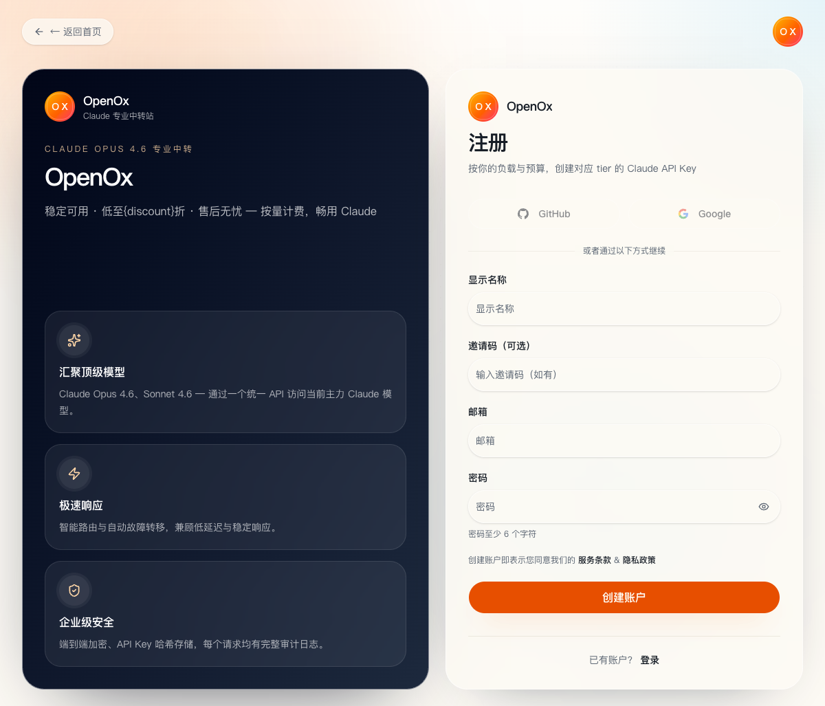 OpenOx register entry