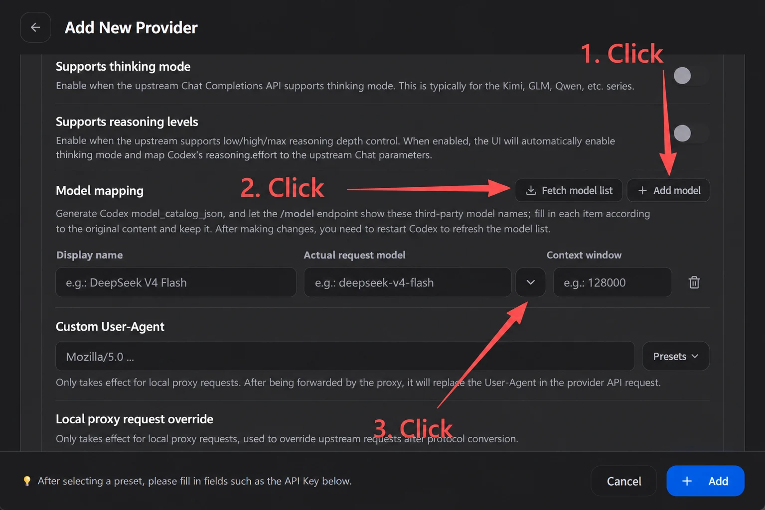 DeepSeek in Codex setup screenshot